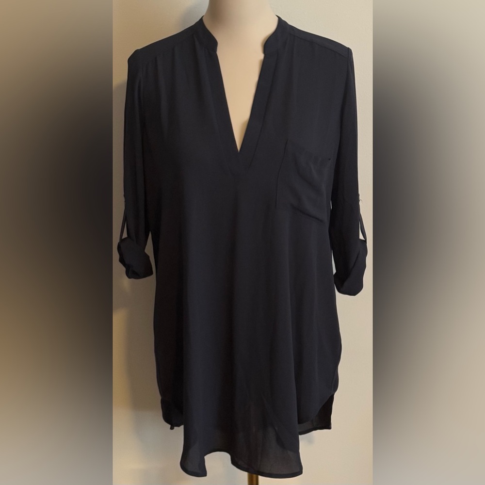 Lush Navy V-Neck Blouse